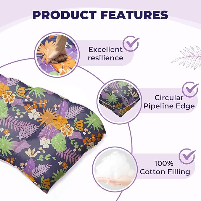 Wicker Chair Cushions of 5 Pieces, Waterproof Outdoor Loveseat Cushion for Wicker Furniture, 1 Love Seat Cushion, 2 U-Shape and 2 Lumbar Pillows for Patio Furniture (Purple Flower)