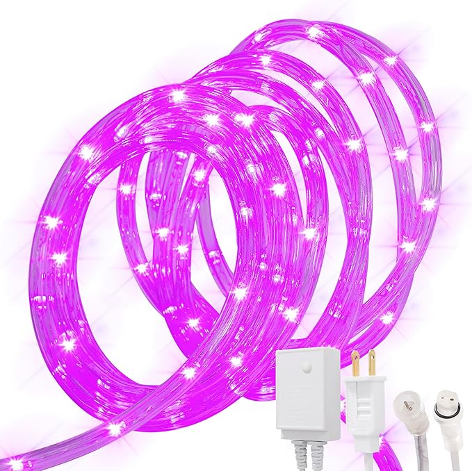 Waterproof LED Rope Lights, Connectable & Flexible with 8 Modes, Outdoor Lighting for Deck, Garden, Pool, Patio & Christmas Decor (Purple, 20ft)