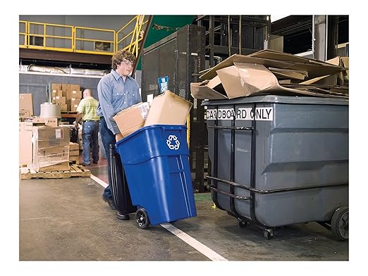 Rubbermaid 9W2773BLU Brute Recycling Rollout Container - 50 Gallon, Square, Blue, Plastic