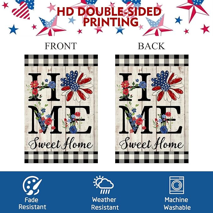 ORTIGIA Memorial Day Patrioctic House Flag Burlap Vertical Double Sided 4th of July Independence Day Home Sweet Home Large House Flag Yard Outside Outdoor Decor 28x40 Inch