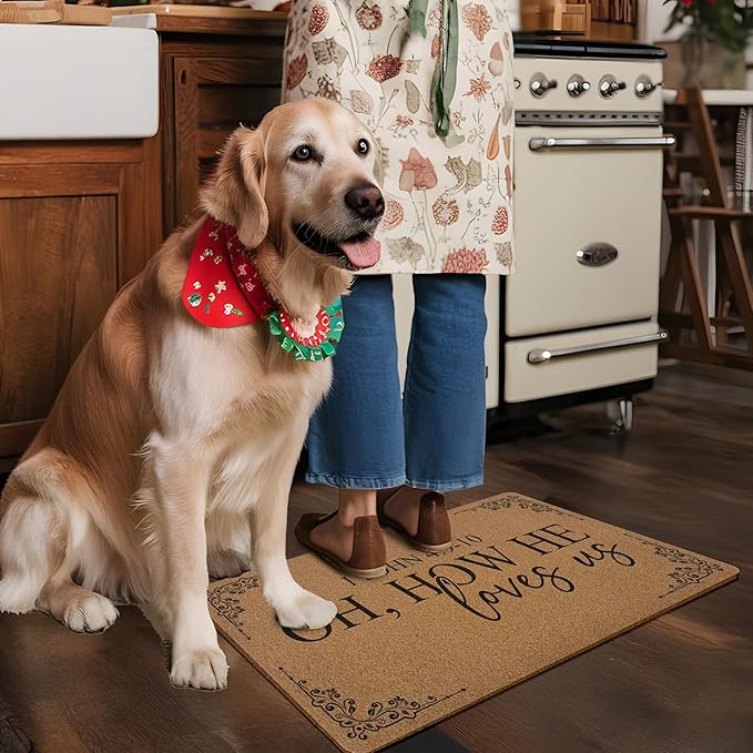 Christian Door Mat Doormat, Bible Verse Welcome Front Door Mat Indoor Outdoor Entrance, Oh How We Loves Us Religious Artificial Coir Doormats Rugs for Porch Entryway Home Decor 30x17in