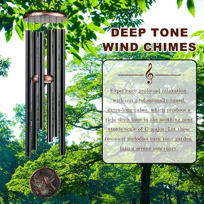 Large Wind Chimes for Outside, 48" Vintage Hummingbird Deep Tone Wind Chime Outdoor Clearance with Heavy Tubes, Patio Porch Balcony Decoration, Garden Hanging Decor Gifts for Women Men