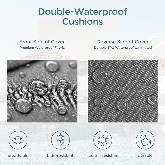 Codi Chaise Lounge Cushions Outdoor, Pool Lounges Chair Cushion Set, Waterproof for Patio Furniture, 72 x 22.5 x 3.5 Inch 2PK Grey