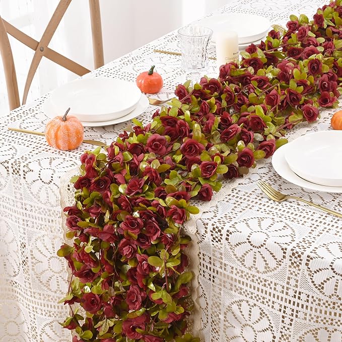 BLEUM CADE 5Pcs 41Ft Flowers Garland Artificial Rose Vines for Bedroom, Cute Fake Hanging Flower Vines Floral Garland Decorations for Wedding Party Wall Room Decor Aesthetic
