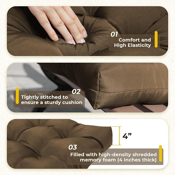 All Weather 3 Pieces Wicker Furniture Chair Cushions, Waterproof Outdoor Wicker Chair Cushion for Patio Furniture Loveseat Settee Bench, 1 Loveseat and 2 U-Shaped Thickened Cushions, Brown
