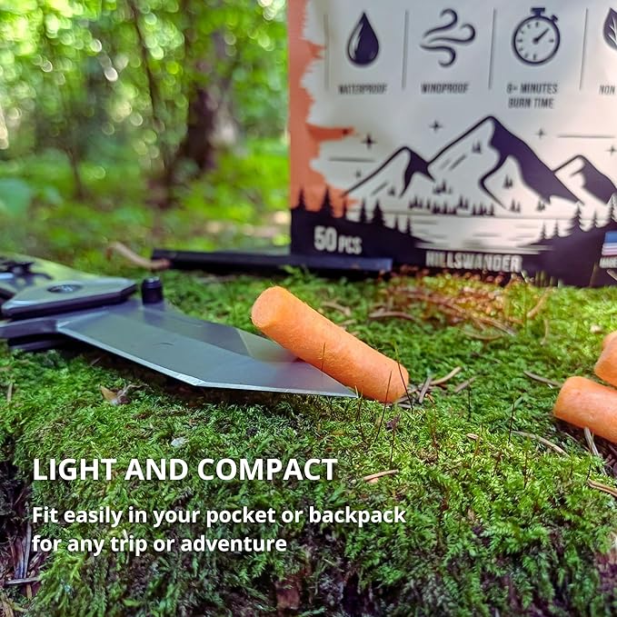 Fire Plugs (50 Plugs) | Waterproof Fire Starters for Campfires, Survival & Emergency Kits | Long Burn Time | Made in USA