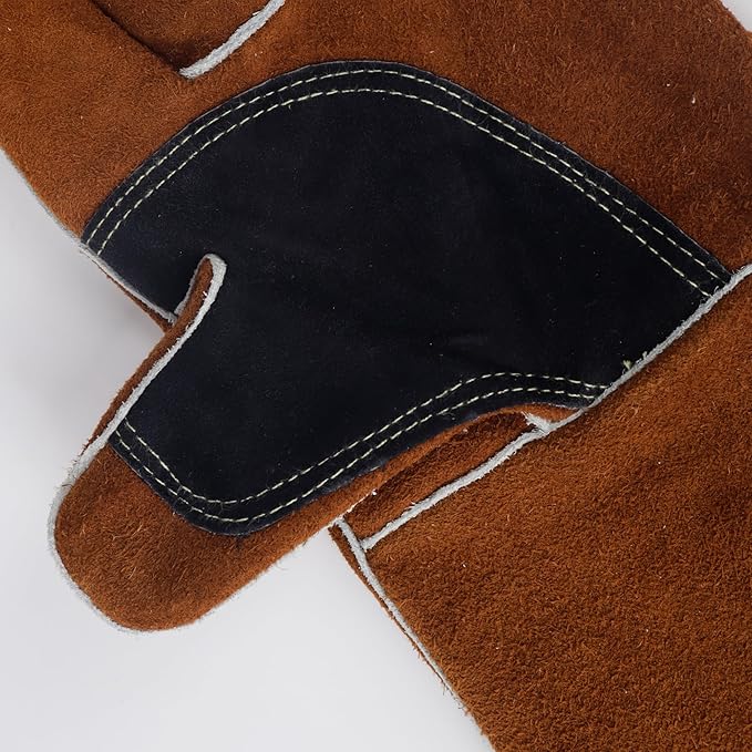 Leather Fireplace Gloves Heat Resistant for Mig,Tig welding,Stick,Forge,BBQ,Grill, Wood Stove,Fireproof Stitching