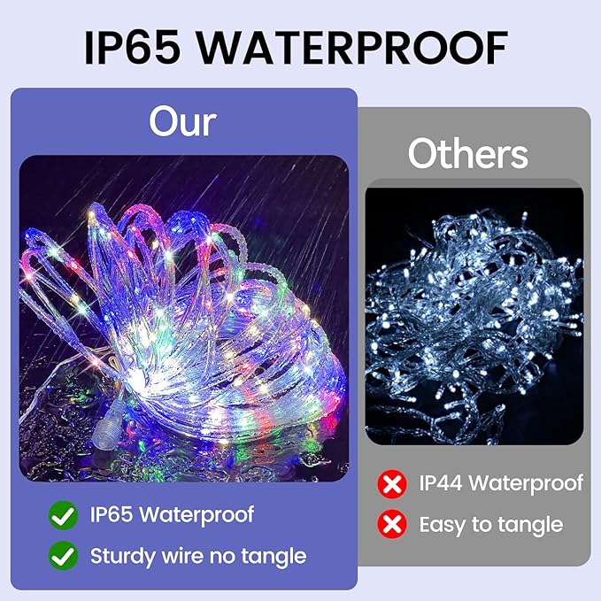184FT 1000LED Rope Lights Outdoor, Outside LED Rope Lights Plug in String Lights Waterproof 8 Modes Clear Tube Lights for RV Camping Pool Patio Garden Christmas Tree Holiday Decoration(Multi Color)