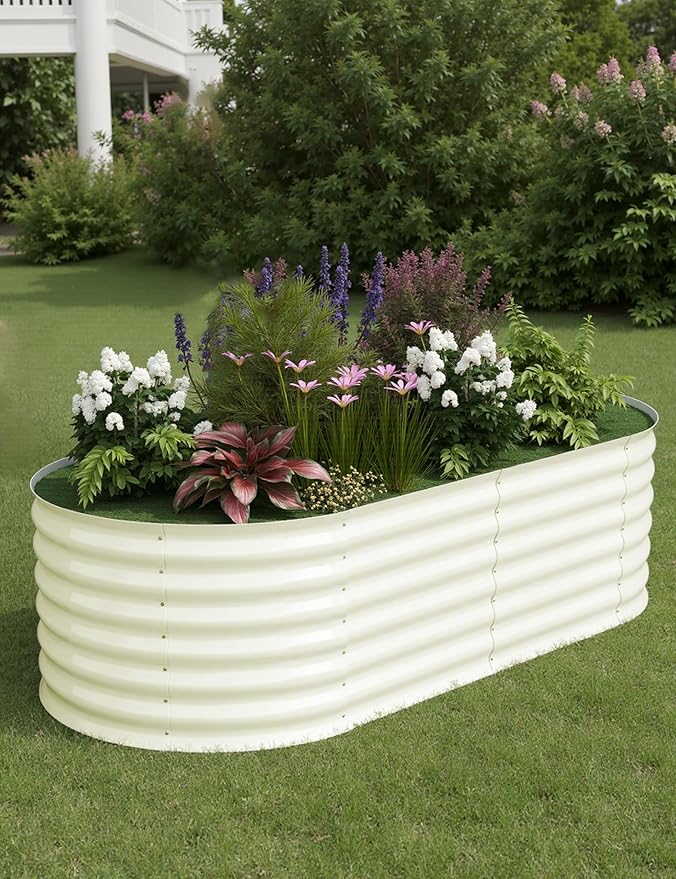IDEAHOUSE 2-Pack Raised Garden Bed - Heavy-Duty Galvanized Steel Outdoor Planter Box for Vegetables, Flowers & Herbs - Rust-Resistant, Easy-Assembly Garden Box, Beige/Green