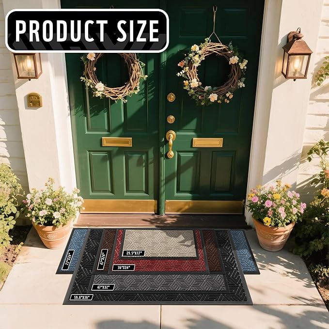 Yimobra Large Door Mat 36x24, All-Weather Waterproof Outdoor Mats for Front Door, Non Slip Rubber Doormat for Patio Proch Outside Entryway Indoor, Black