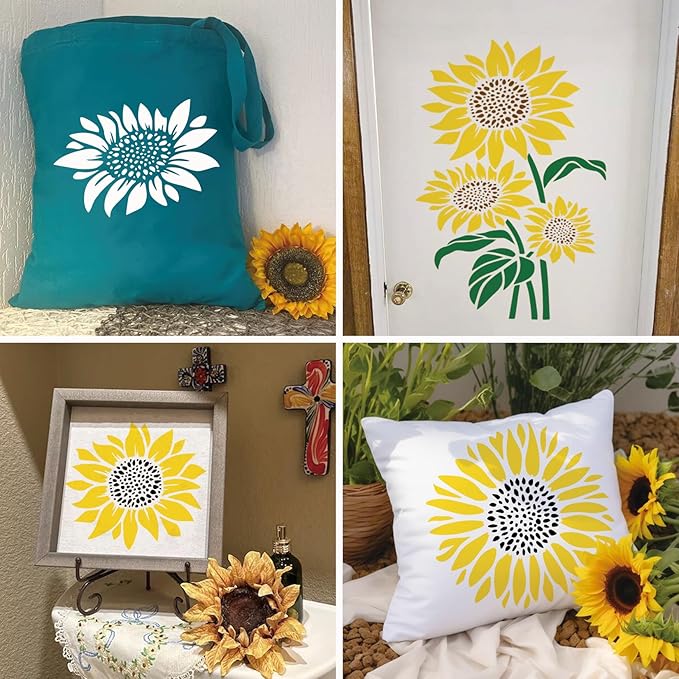 Large Sunflower Fence Stencil for Painting on Wood Fences Tall Flower Stencils Reusable Floral Plastic Templates for Wood Fence Walls Canvas (6 Large Sunflower)