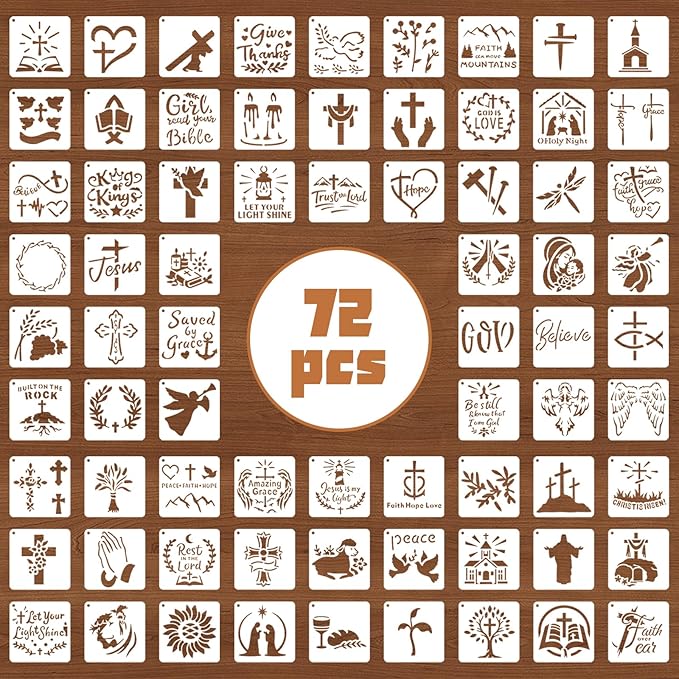 72 PCS 3x3 Inch Christian Cross Stencils for Painting - Religious Jesus Christ God Reusable Painting Templates, Christ Stencil Crafts Drawing Templates DIY Scrapbook, Home Wall, Canvas Wood Signs