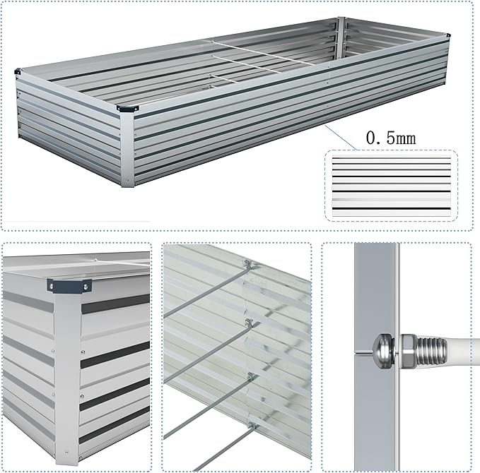 8x3x1.5FT Galvanized Raised Garden Bed Outdoor for Vegetables,Galvanized Planter Boxes Metal Raised Beds for Gardening