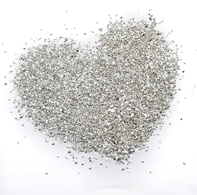 1 lb Crushed Glass Glitter for Crafts, DIY Nail Art, Vase fillers for Centerpieces Table Scatter, Irregular Chips, Wedding Decoration, Home Decor (Silver)