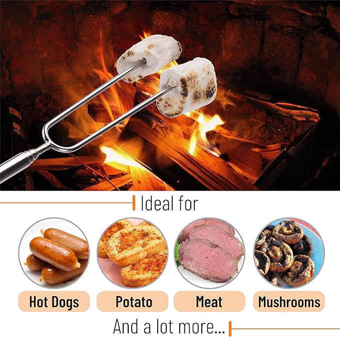 UNCO Marshmallow Roasting Sticks - 10 Pack, 45" Extendable Stainless Steel Campfire & Fire Pit Sticks for Marshmallows & Hot Dogs