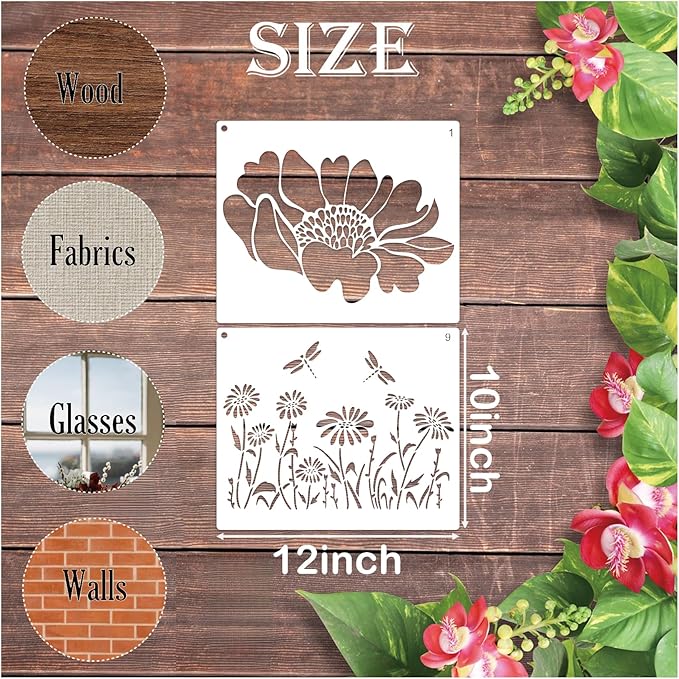 Large Fence Flower Stencils for Painting on Wood Floral Butterfly Fence Stencils for Walls Outdoors Garden Lace Crafts Reusable Home Canvas Furniture Paper (flower9)