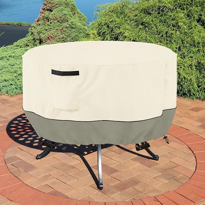 Round Patio Table Cover,Round Patio Table Covers for Outdoor Furniture Waterproof,Suitable for 48 inch Round Patio Table(48-50"DIA x 23"H),White&Grayish Green