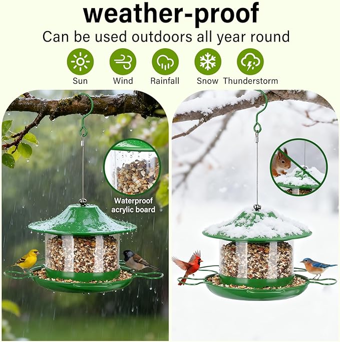 Bird Feeders for Outdoors Hanging Bird Feeder Wild Birds Seed,4LB Metal Hanging Feeders,Large Wild Feeders for Cardinals, Chickadees, Durable Backyard Feeders,Green