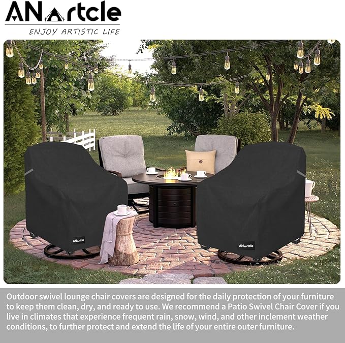 Swivel Patio Chair Cover 4 Pack,600D Waterproof Heavy Duty Outdoor Chair Cover(35 W x 37 D x 36 H inches),Patio Furniture Covers,Outdoor Furniture Covers Waterproof,Black