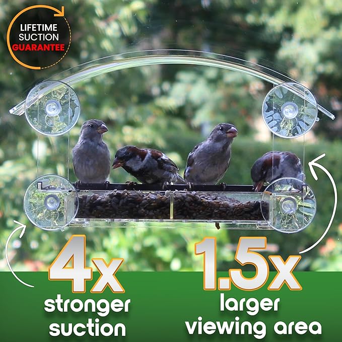 Window Bird Feeder with Strong Suction Cups - (Upgraded 2026 Model) Clear Acrylic Feeder Window for Cats Bird House Gift