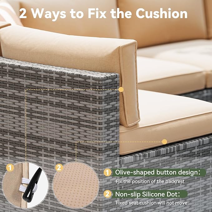 Aoxun Replacement Cushions for Outdoor Furniture, 14-Piece Outdoor Cushions for Patio Furniture, Deep Seat, Waterproof & Fade Resistant Couch Cushion for 6-Seat Patio Conversation Sets, Beige