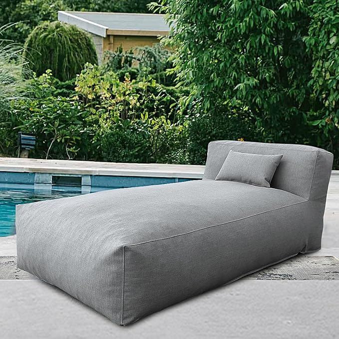Outdoor Bean Bed Chair Sun Lounger, Outdoor Couch Sofa for Patio & Pool, Foam Filling Day Bed Furniture, Comfy Lazy Sofa for Outside, Water-Resistant Seating (Dark Gray, 70'' L)