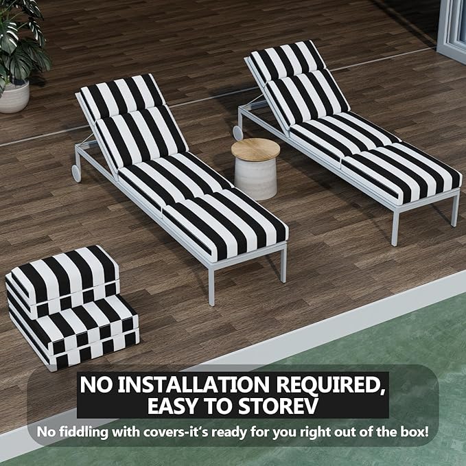 2 Pcs Chaise Lounge Cushions Outdoor, 72 x 21 x 4 Inch Lounge Chair Cushions for Outdoor Furniture - Waterproof Lounge Patio Replacement Cushion, 4In Fade-Resistant ThickPatio Chaise Lounge Cushion