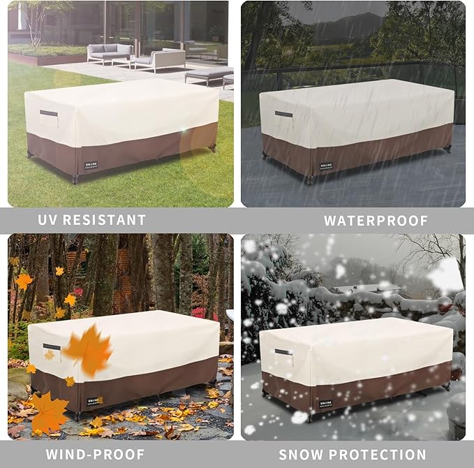 Outdoor Patio Coffee Table Cover, 600D Waterproof Heavy Duty Outdoor Table Cover, Patio Furniture Covers 48 x 28 x 16 inches Beige and Brown