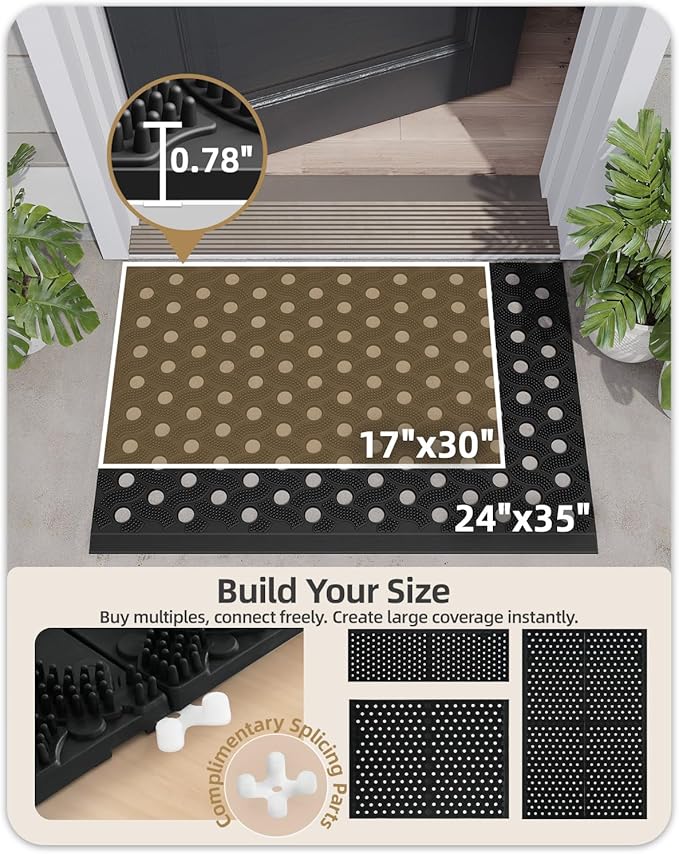 Color&Geometry Super Heavyweight TPE Stormproof Welcome Mat Outdoor, Eco-Friendly Materials Odor-Free Door Mat with Connectors & Non-Slip, All Weather Outside Entrance Barefoot Friendly, 24"x36" Black