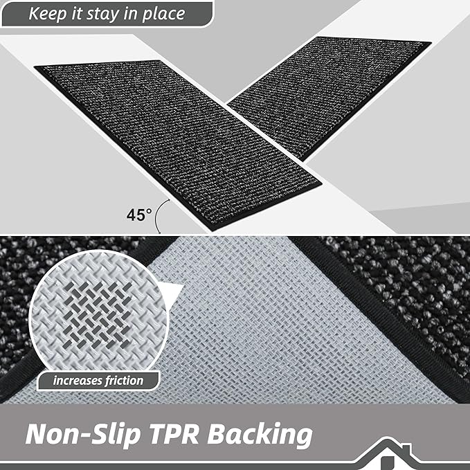 BEQHAUSE Dirt Trapper Door Mat 24" x 36", Non-Slip Washable Doormats Entrance Mat, Dirt Resistant and Absorbent Welcome Mat, Low Profile Floor Mats for Front Back Door and Entryway, Black