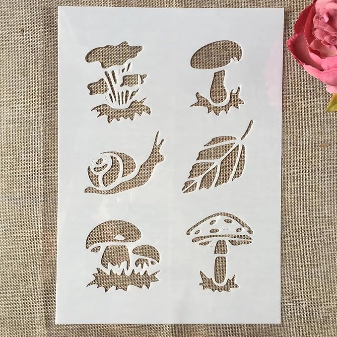 TIAMECH A4 Reusable Snail Mushroom Stencil for Painting - Leaf Layering Template, DIY Wall Art, Wood Furniture, Scrapbook & Crafts (8.3x11.7inch)