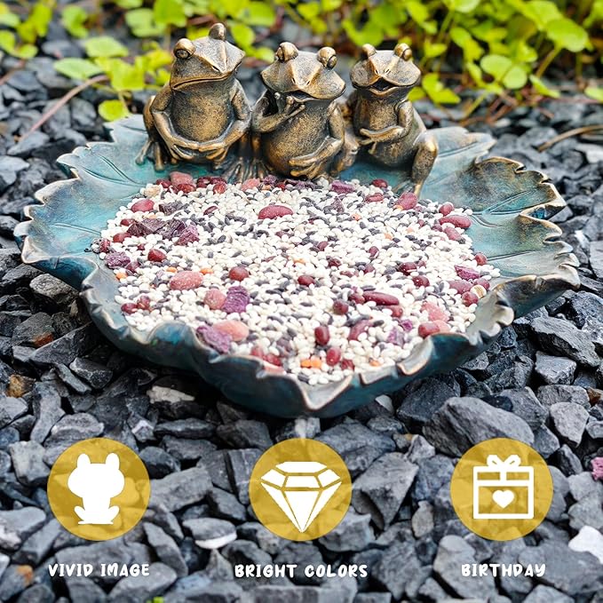 Frog Bird Feeders, Bird Baths for Outdoors, Resin Birdbath Bowl, Outdoor Polyresin Frogs on Leaf Bath Bowl for Outside Yard Table Decor
