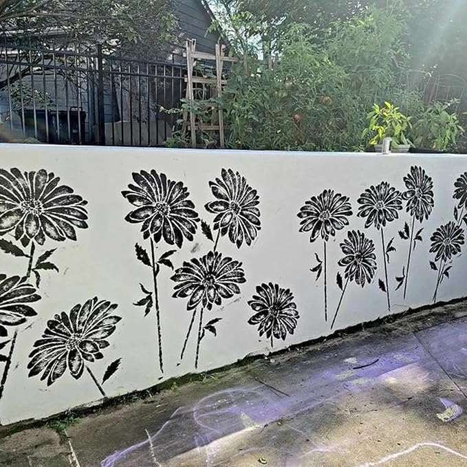 Large Flower Stencils Painting on Wood Reusable Floral Wall Stencil Templates for Painting on Wood Furniture Garden Fence Wall Mural(Sunflower)