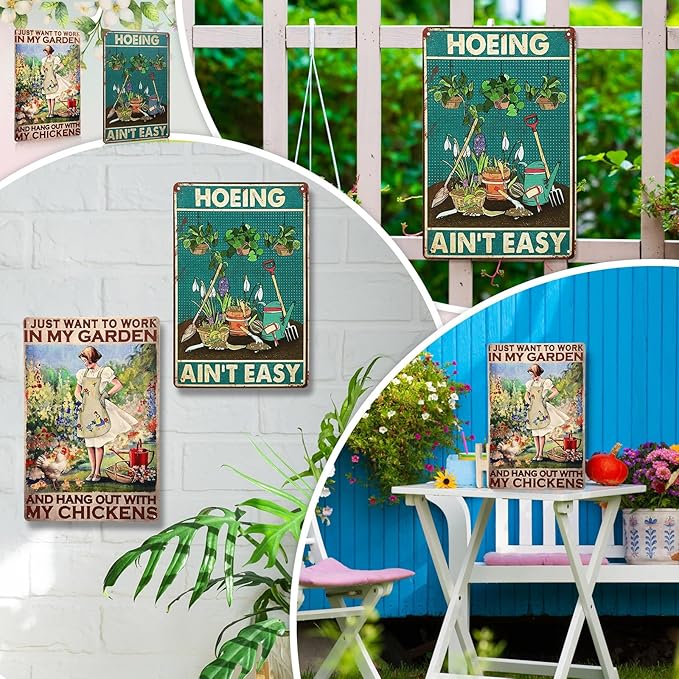 2 Pcs Funny Metal Tin Garden Sign 12'' x 8'' Gifts for Plant Lovers Women Grandma Mom Garden Decor Metal Tin Sign for Farmhouse Greenhouse Patio Yard Wall Decor Indoor Outdoor(Female, Home)