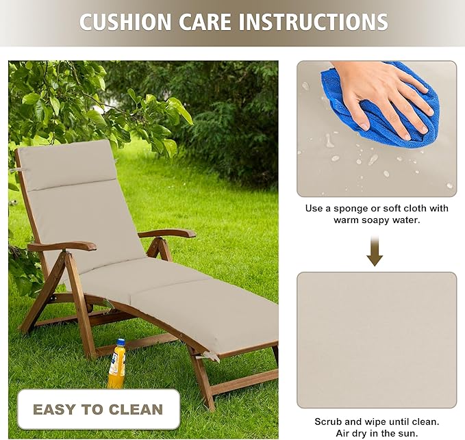 Chaise Lounge Cushion 80x26x3 Inch ?Set of 2 Outdoor Lounge Chair Cushions, Lounger Pad Replacement with Fade-Resistant, Removable & Machine-Washable Covers, Ideal for Patio Chaise Chairs, Cream