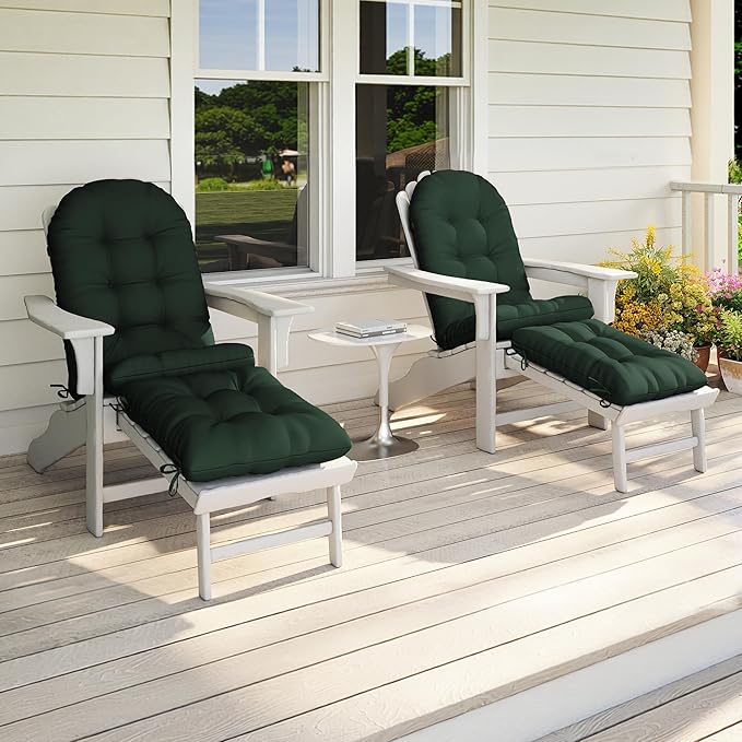 Adirondack Chair Cushion with Ottoman, Folding Adjustable Adirondack Seat Cushions, Waterproof Adirondack Patio Chair Pads for Garden, Deck, or Poolside, Small-Dark Green-2