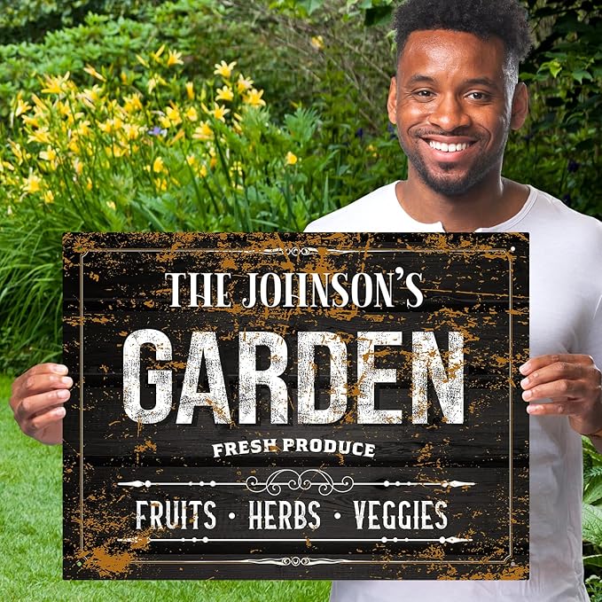 Custom Garden Sign, Personalized Text/Name for Farm and Backyard Décor Sign, 18x24 Inches, Rust Free .063 Aluminum, Fade Resistant, Made in USA by Sigo Signs