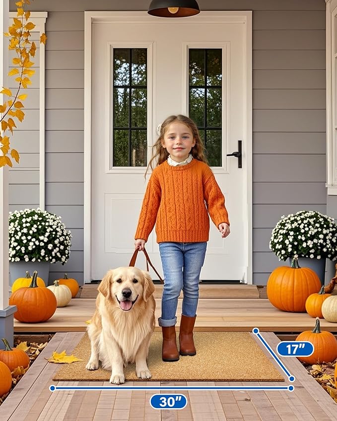 Door Mat Welcome Outdoor Mats: Artificial Coir Doormat for Indoor Outdoor Outside Home Entrance - Front Door Mat Non-Slip Backing Washable Fall Mats for Porch Entryway Floor Decor (Blank, 17"x 30")