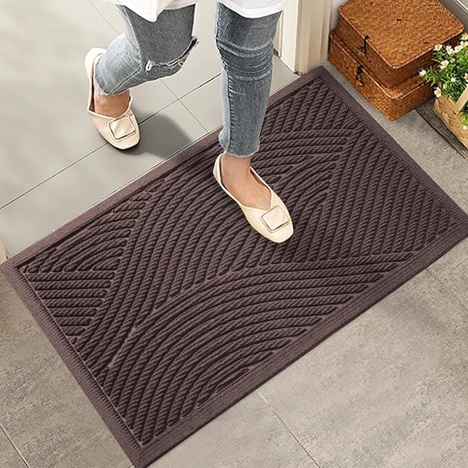 Sturdy Front Door Mat, Absorbent Muddy Dirt Resist Welcome Door Mats Outdoor Indoor, Stain and Fade Resistant, Non-Slip Backing Entry Mat Low Profile Doormat for Entryway, 29×17, Coffee