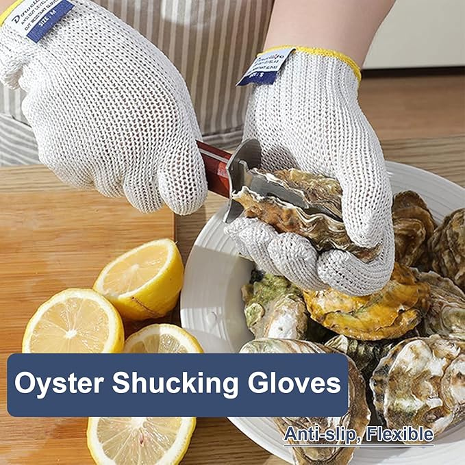 Dowellife Level 8 Reinforced Cut Resistant Gloves, Food Grade, Knife Safety Gloves for Meat Cutting, Oyster Shucking, Fish Fillet, Kitchen Slicing and Wood Carving, Small