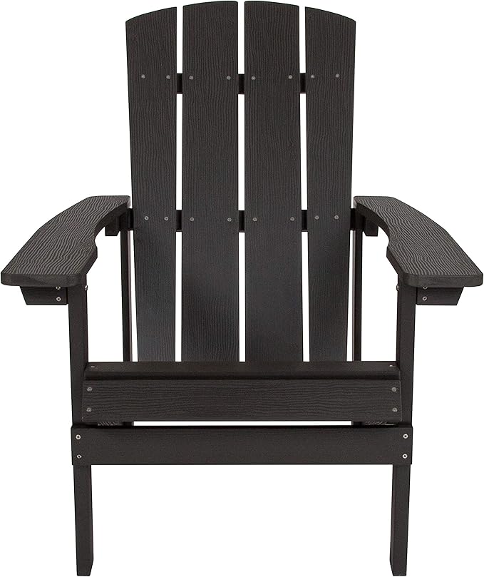 Flash Furniture Charlestown Indoor/Outdoor Faux Wood Adirondack Chairs, Weather-Resistant Polyresin Patio Adirondack Chairs, Set of 4, Navy