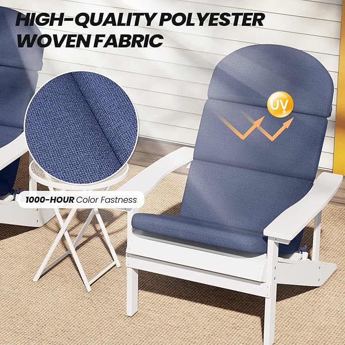 Crestlive 50x19.6 Inch Adirondack Chair Cushion Set of 2, Water Repellent, Fade Resistant, High Back Outdoor Rocking Chair Cushion for Patio, Sky