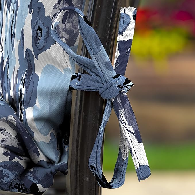 Arden Outdoor Patio Dining Chair Cushion, 20x44, Rain-Proof Seat Pad, Fade-Resistant Outdoor Cushion Blue Garden Floral