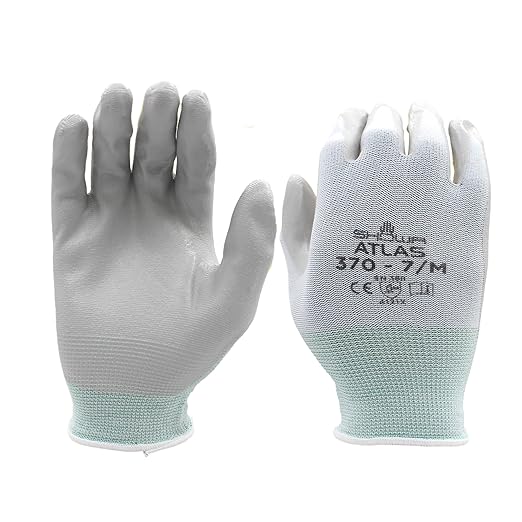 SHOWA Atlas 370 Nitrile Palm Coated General Purpose Work Gloves with Nylon Liner, White, X-Large (12 Pair)