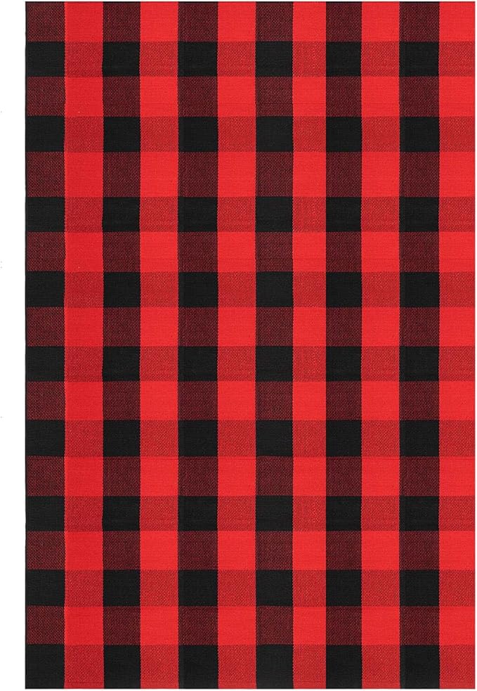 IOHOUZE Christmas Buffalo Plaid Rug 4x6 Ft Outdoor Indoor Rug Red Black Check Washable Area Rug Woven Cotton Checkered Front Porch Mat Christmas Decor for Front Door Entryway Living Room