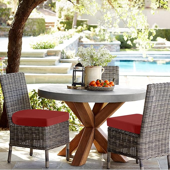 idee-home Outdoor Chair Cushions Set of 2, Thick 19" x 19" x 2" Outdoor Seat Cushions Patio Furniture Waterproof with Ties, Dining Pads