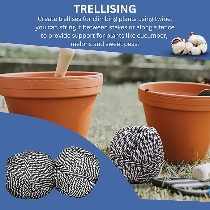Black and White Organic Twine Cotton String 200 Feet – Durable Craft Twine for Baking, Butchers, Gift Wrapping, DIY, Holiday Decorations & Packaging