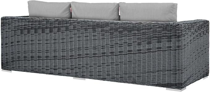 Modway Summon Wicker Rattan Outdoor Patio Sunbrella Sofa in Canvas Gray