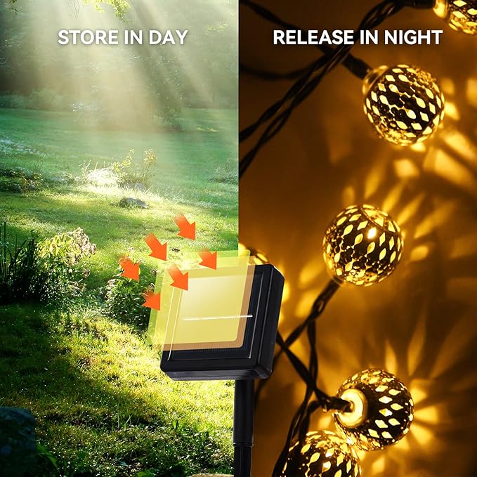 33FT 100LED Solar String Lights Outdoor Waterproof,Globe Solar Fairy Lights Outdoor with 8 Modes,Moroccan String Lights Solar Powered for Garden Yard Porch Wedding Party Decor (Warm White)