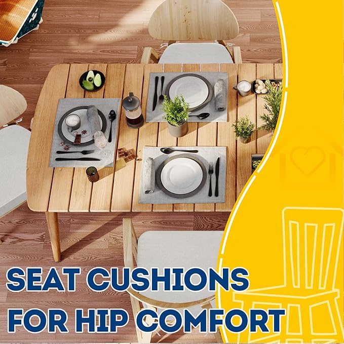 AAAAAcessories D-Shaped Chair Cushions, 2" Thick Dining Chair Pads with Ties and Removable, Machine-Washable Cover, 17" x 16", Set of 6, Natural Linen